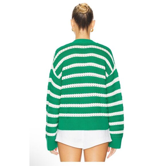 Rails Geneva stripe green white long sleeve cotton button front sweater M - Picture 8 of 10